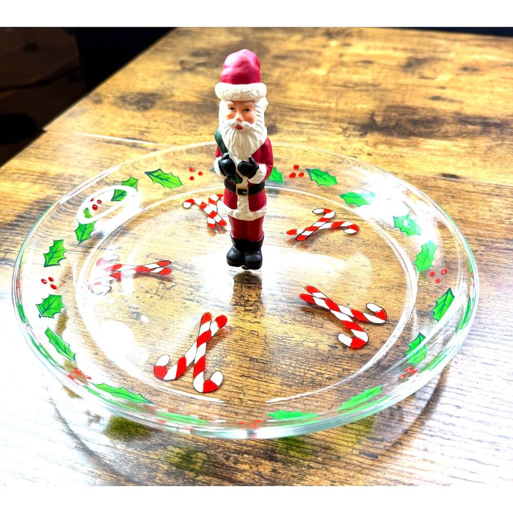 Vintage Gorham Follies Santa 9.5' Canape Dish Hand Painted Glass Christmas NIB - Picture 8 of 8
